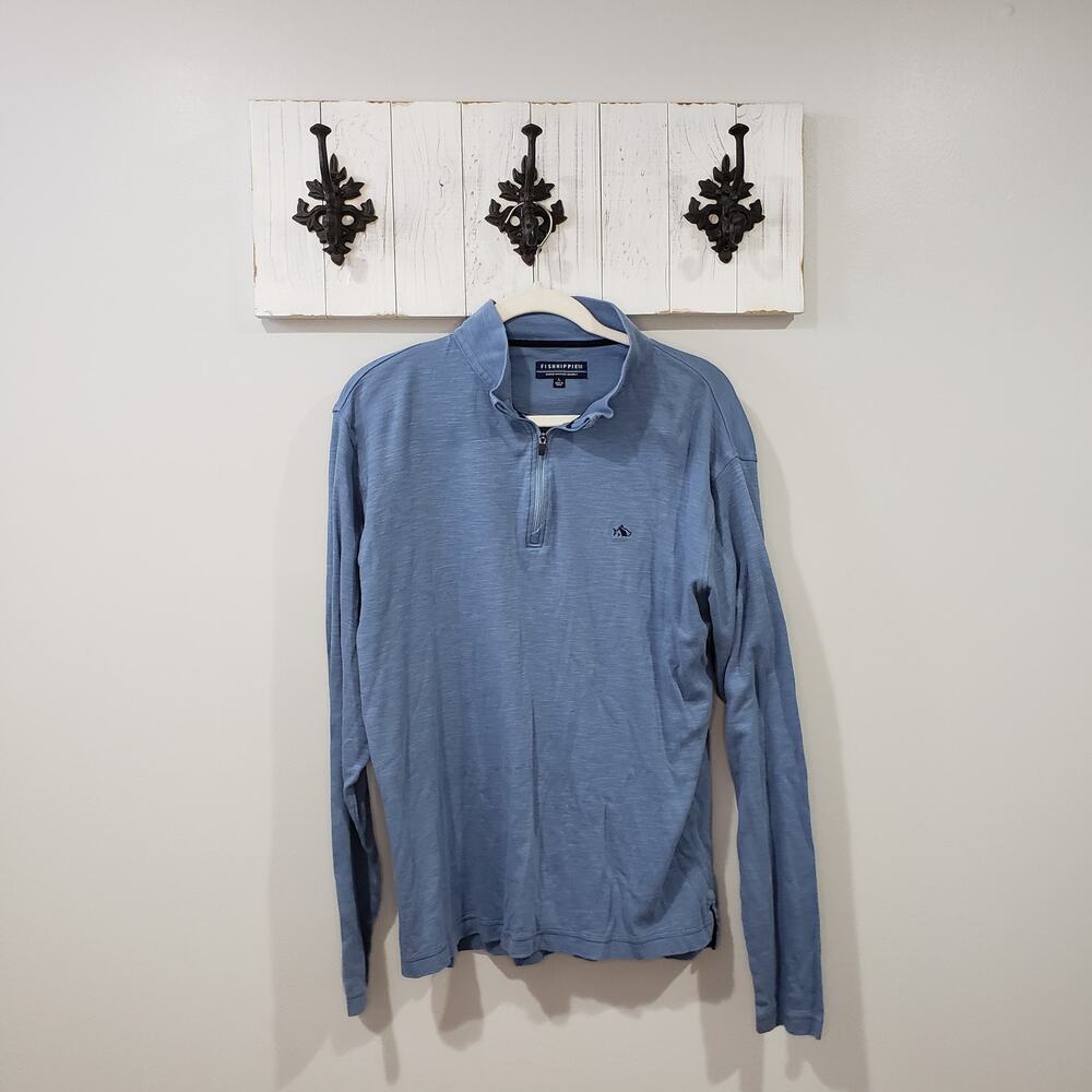 Fish Hippie Quarter Zip Pullover Blue Lightweight Long Sleeve Shirt Men’s Large